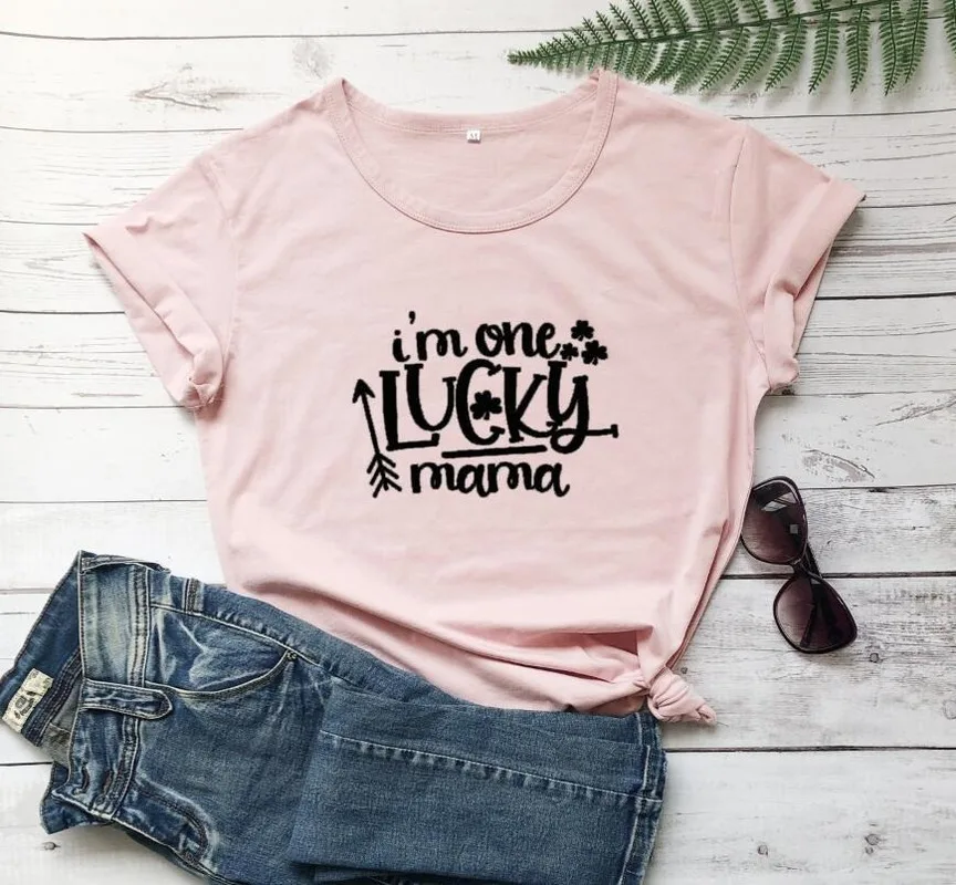 Женская футболка из 100% хлопка с принтом One Lucky Mama женская коротким рукавом женские