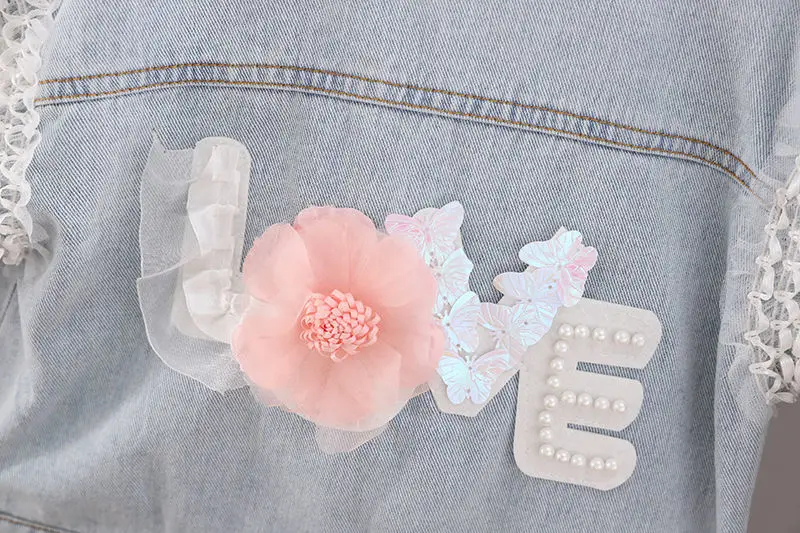 

Girls Baby Jackets 2021 New Love Flower Girls Jean Spring Autumn Children's Denim Jackets Kids Clothing Baby Lace Coat