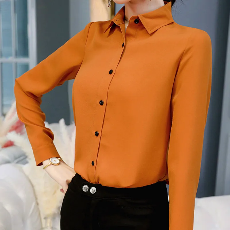 

Shirts Women Solid Single Breasted Elegant Long Sleeve Comfortable Womens Tops and Blouses Chiffon Korean Fashion Clothing Chic