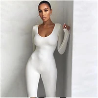 womens jumpsuit slim long sleeve hip lifting jumpsuit tight bodycon rompers womens solid color overall clubwear