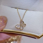 Блестящий Шикарный чехол из AAA циркон милая маленькая бабочка ожерелья для женщин, цепочка с кулоном, очаровательные свадебные кулон 14K позолоченные ювелирные изделия