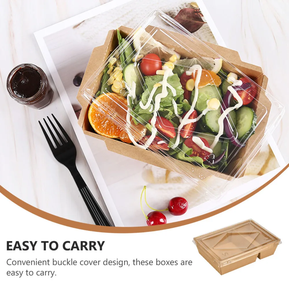 

100Pcs Food Takeaway Holders Disposable Packing Boxes Two-grid Boxes (Brown)