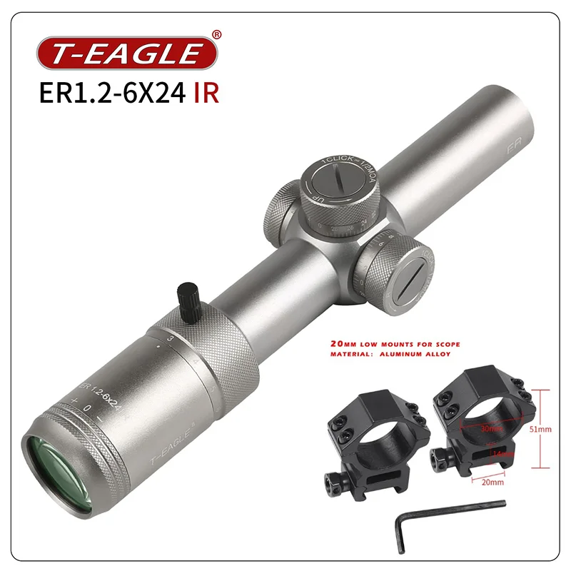 

T-eagle ER 1.2-6X24 IR HK AluminumTactical Optic Sight Riflescope Sniper Airsoft Air Guns Red Dot Mounts For Hunting