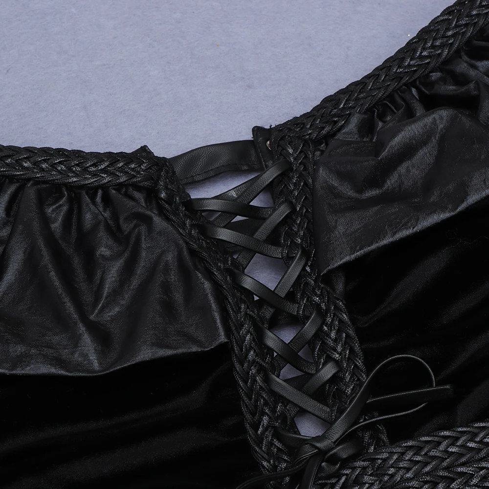 

PB Chic Black Mini Dress Lace-up Draped Design Sexy Off Shoulder Celebrity Party Club Velvet Vestido Free Shipping