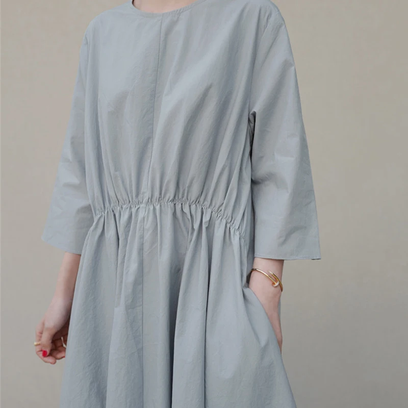 

NINI WONDERLAND New 2021 Summer Loose Large Size Vintage Retro Dress Women Korean Style Casual A-line Dress Spring Blue Dresses