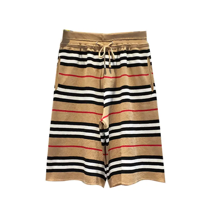 

Large Size Shorts Suit Striped Shorts Knitted Casual Pants Women's Loose Cuffless Pants