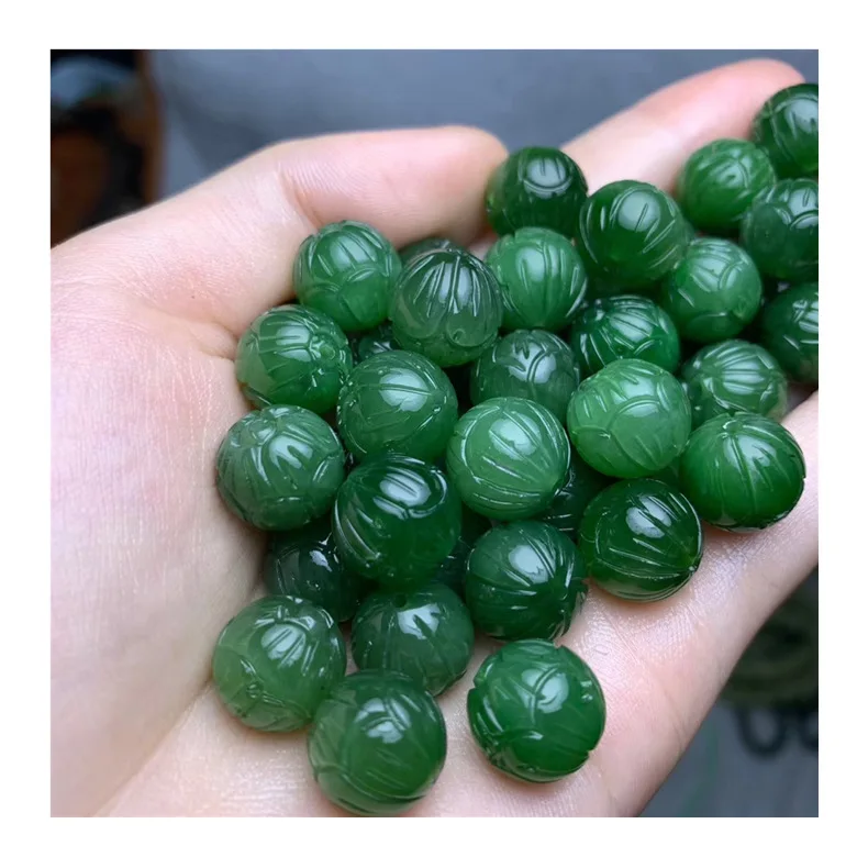 

10PC Natural Hetian jasper carved lotus beads 8mm natural jade charm accessories for making jewelry wholesale