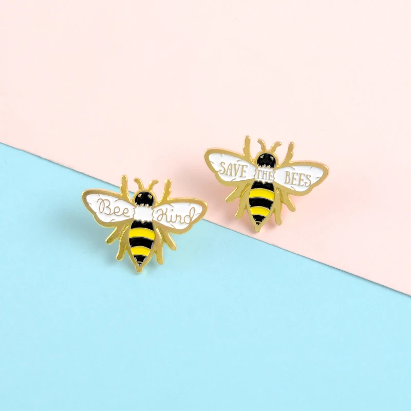 

QIHE JEWELRY Cute Bee Enamel pins "SAVE THE BEES" Lapel pins Lovely Brooches Badges Denim Clothes Bags pins Gift for Friends