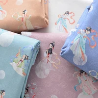 145x50cm digital printing cotton cartoon chinese style fairy floating fabric%ef%bc%8c handmade cyan diy clothing cloth