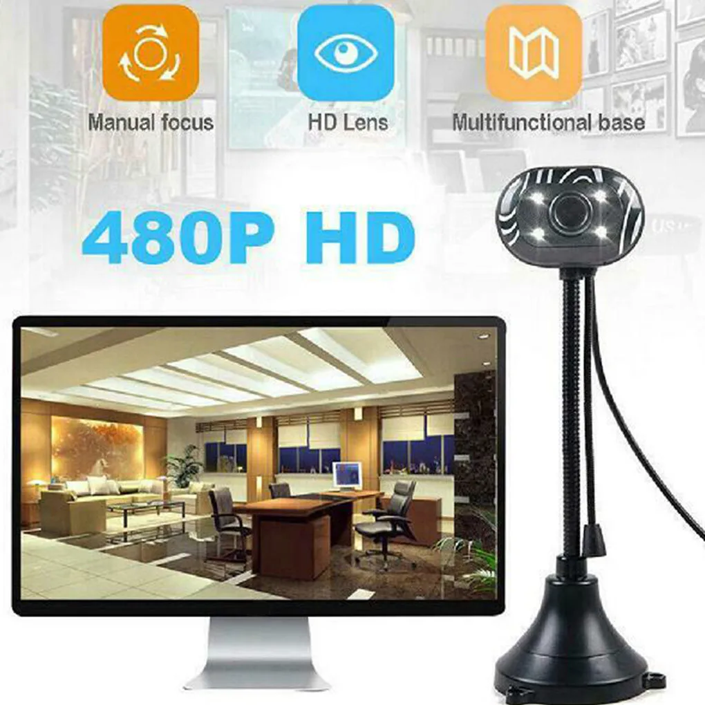 

480P Desktop Webcam Computer Laptop Flexible Neck USB 3.0 30FPS Webcam for Online Course Internet Meeting