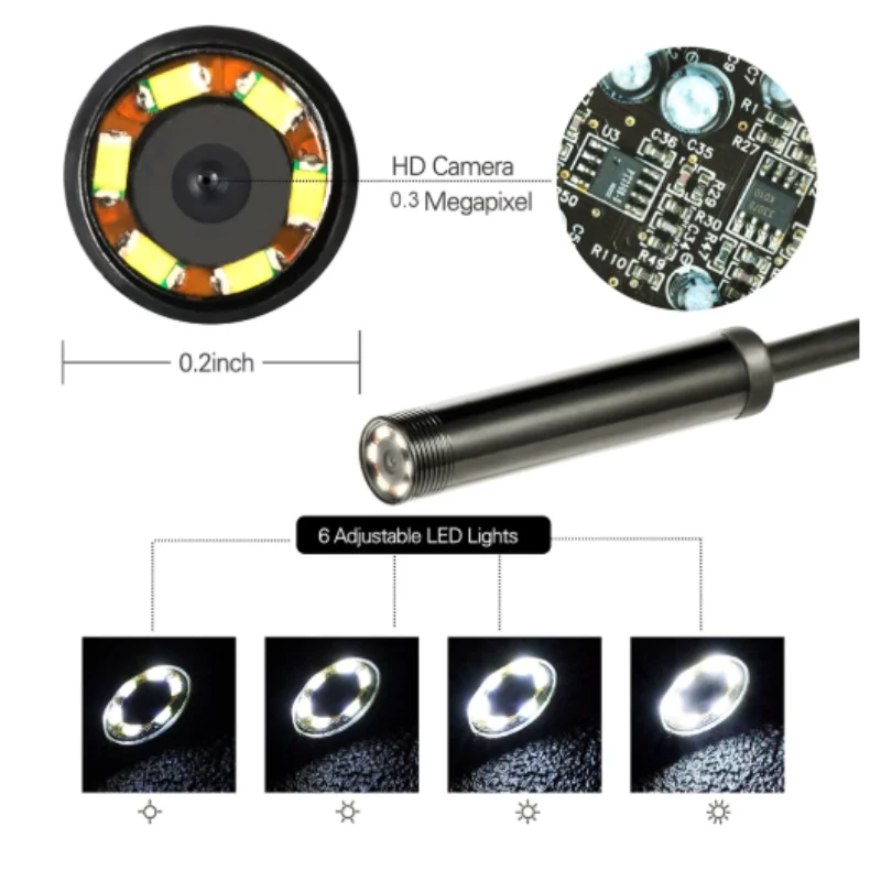 1200P Endoscope Full HD 8mm Usb Type c Borescope Android Phone Pc 10m Car Endoscopy 3 in 1 Video Flexible Inspection Mini Camera