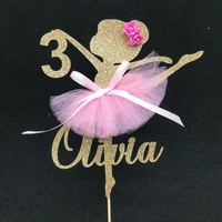 personalize double side glitter any name age ballerina tutu party girl birthday cake toppers baby shower party decoration