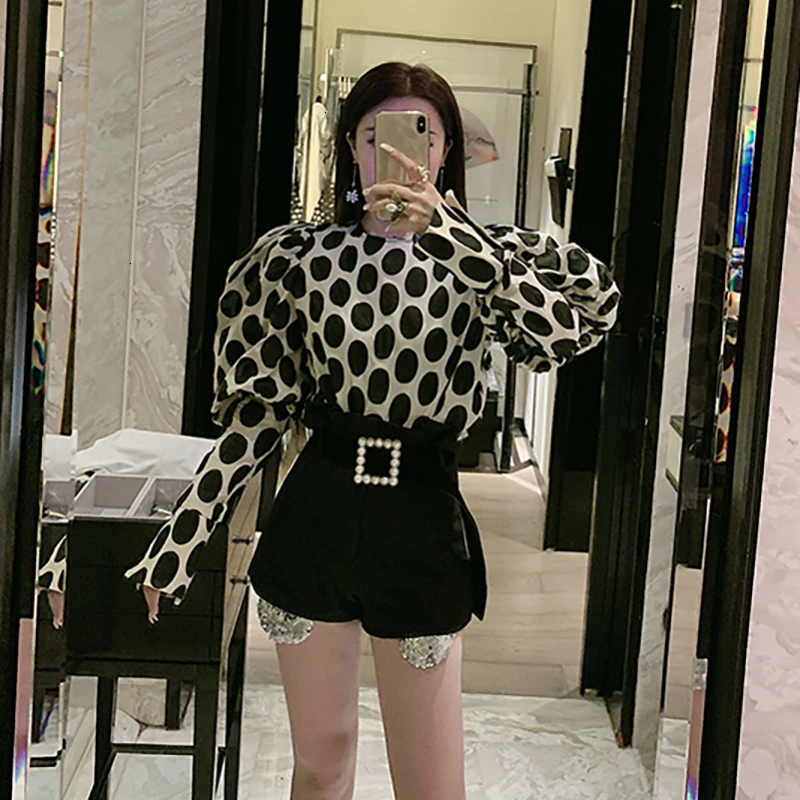 CHICEVER винтажная женская рубашка в горошек с круглым вырезом пышным длинным