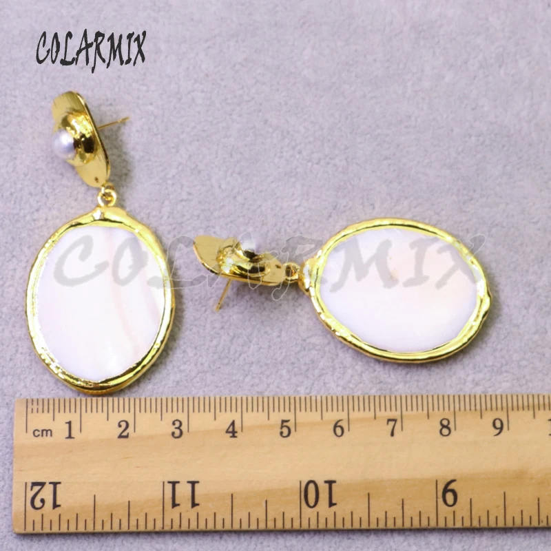 

5Pairs Shell plated earring Oval stone earrings fashion earrings women accessories gift jewelry drop earrings 6174