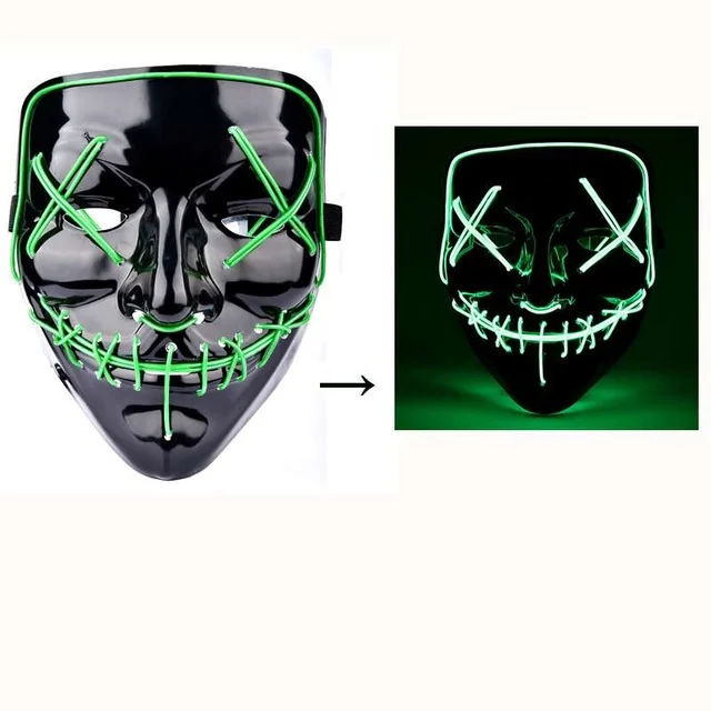 green led mask Неоновая светодиодный тушь для ресниц на Хэллоуин, светится в темноте, страшная маска с черепом, Вечерние Маски для костюмированной вечеринки - Цвет: green led mask