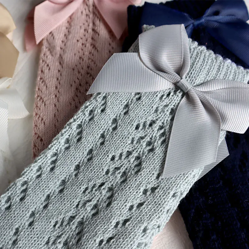 

New Summer Baby Socks With Bow Toddlers Girls Long Knee High Sock Soft Cotton Hollow Out Kids Mesh Princess Socks For 0-5Years