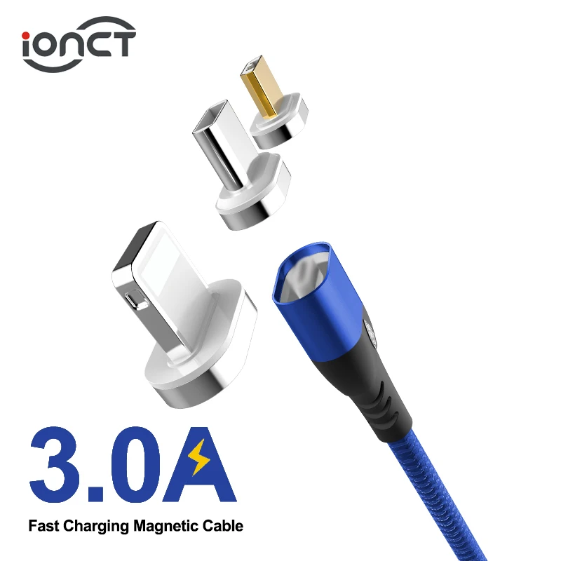 IONCT Магнитный кабель 3A Быстрая зарядка для айфона IPad Xiaomi samsung Android магнитная зарядка телефон магнит зарядное устройство Micro USB type C провод для зарядки data