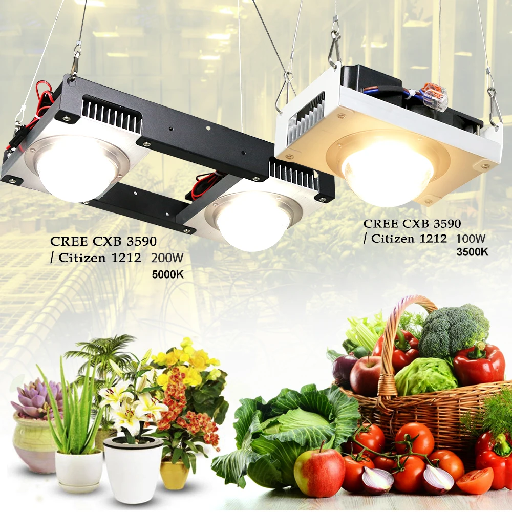 CXB3590 COB Светодиодная сельскохозяйственная лампа полного спектра 100 Вт 200 Вт Citizen 1212 & Vero29 с вентилятором, освесветильник Для помидор и теплиц
