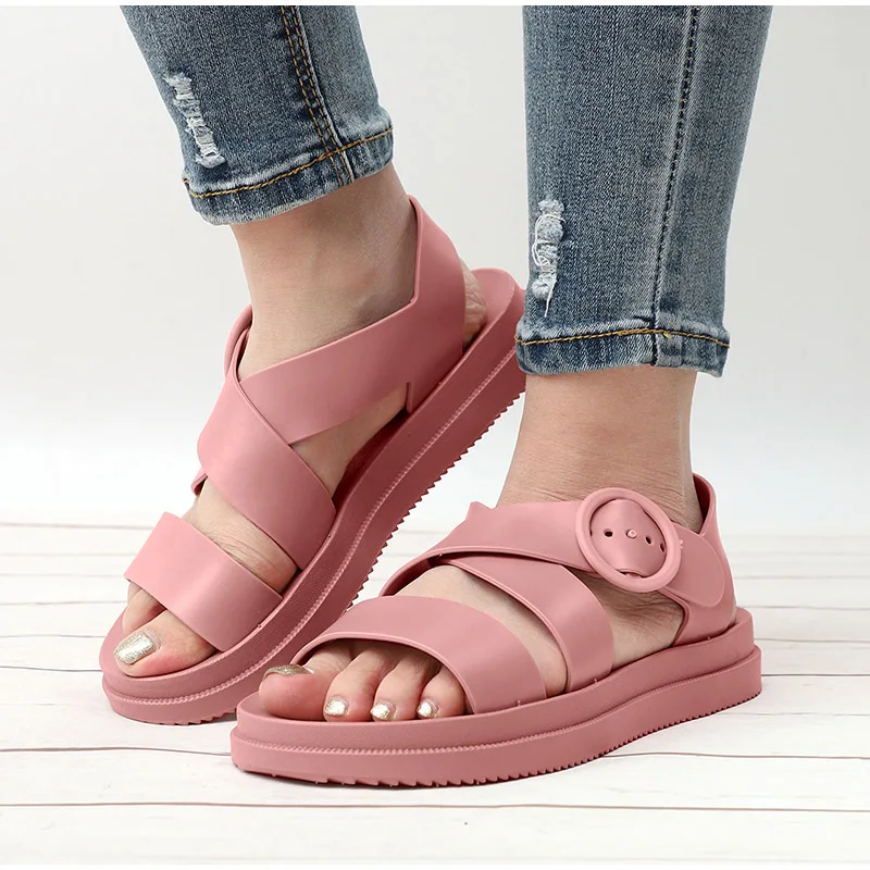 

Women Sandals Summer Feet Gladiator Open Toe Buckle Girls Women Flat Shoes Casual Trifle Beach Shoes Jelly EVA All-in-one Shoes