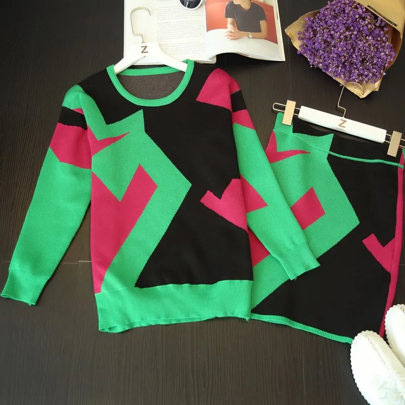 Женский комплект из двух предметов трикотажный пуловер с длинным рукавом и