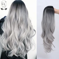 whimsical w synthetic long wavy ombre wigs black gray synthetic wig for women party cosplay heat resistant hair