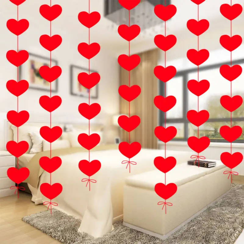 

16Pcs Red Hearts Garland DIY Valentines Day Hanging String Garland Day Wedding Anniversary Birthday Party Decor Room Layout