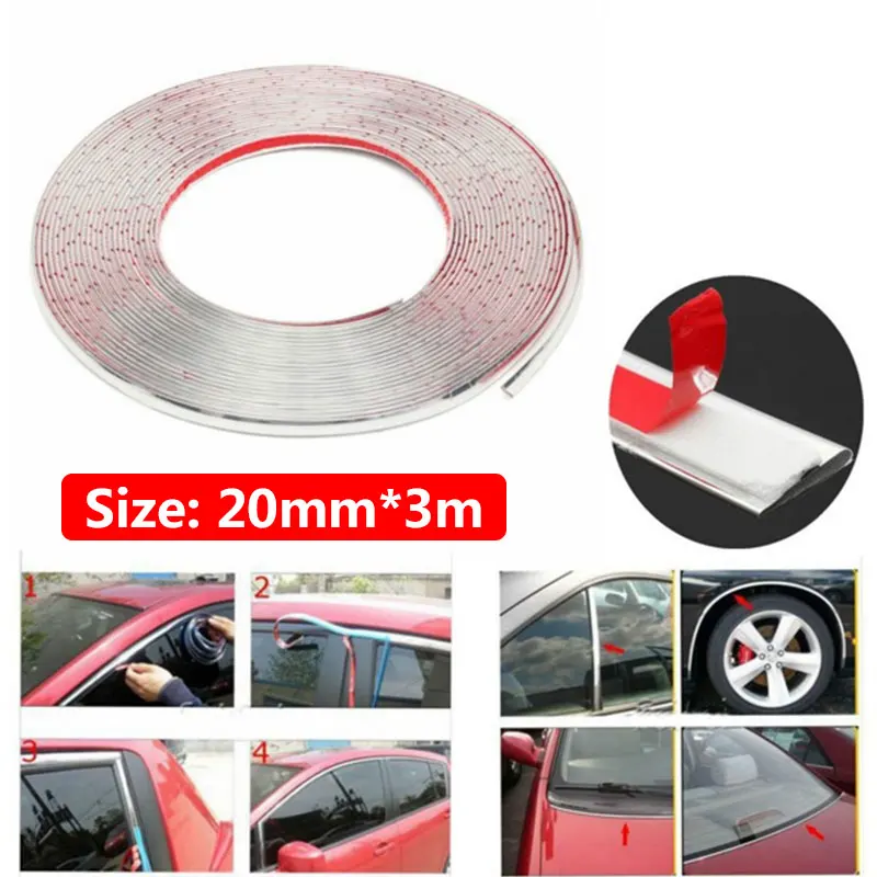 

Universal 20mm 3meter Flexible Car Protection Strip Car Trim Strip Car Trim Decoration Sliver Trim Strip