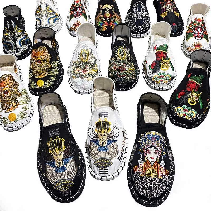 

Новинка 2022, старые пекиновые тканевые туфли ручной работы, мужские тканевые туфли с вышивкой для людей гримаса и сишаня