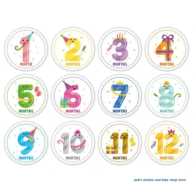 

67JC 12 Pcs Baby Monthly Milestone Stickers Newborn Belly Decals Shower Gift Idea or Scrapbook Photo Keepsake