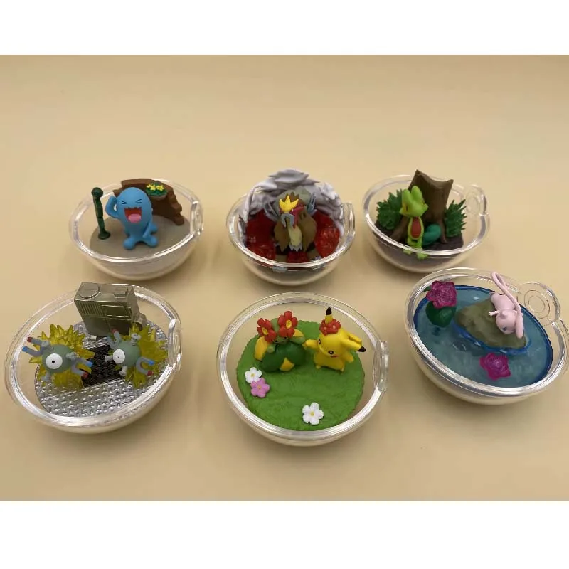 

6 Pcs PokeBall Pokemon Series 7 Pikachu Wobbuffet Treecko Bellossom Action Figure Capsule Toy Gashapon Kids Toys Gift