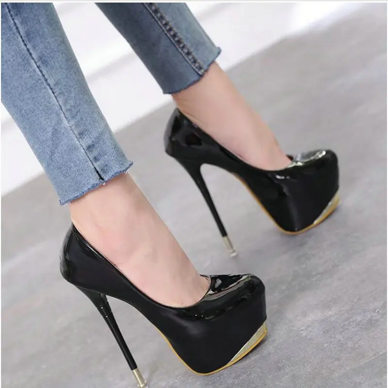 

Ladies Wedding Party Sexy 16cm OL patent leather shoes fashion women Super High Heels Concise 5CM platform shoes pumps 663