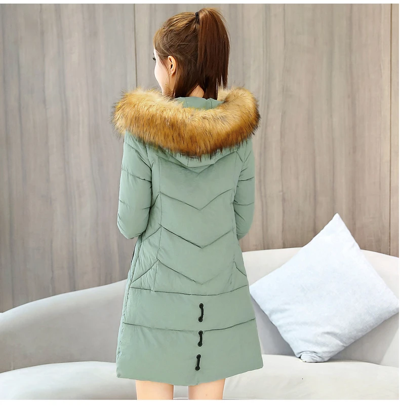 light green coat Женская зимняя куртка на молнии с капюшоном, черная, желтая, красная, тонкая, с хлопковой подкладкой, теплая парка средней длины, женская зимняя куртка - Цвет: light green coat
