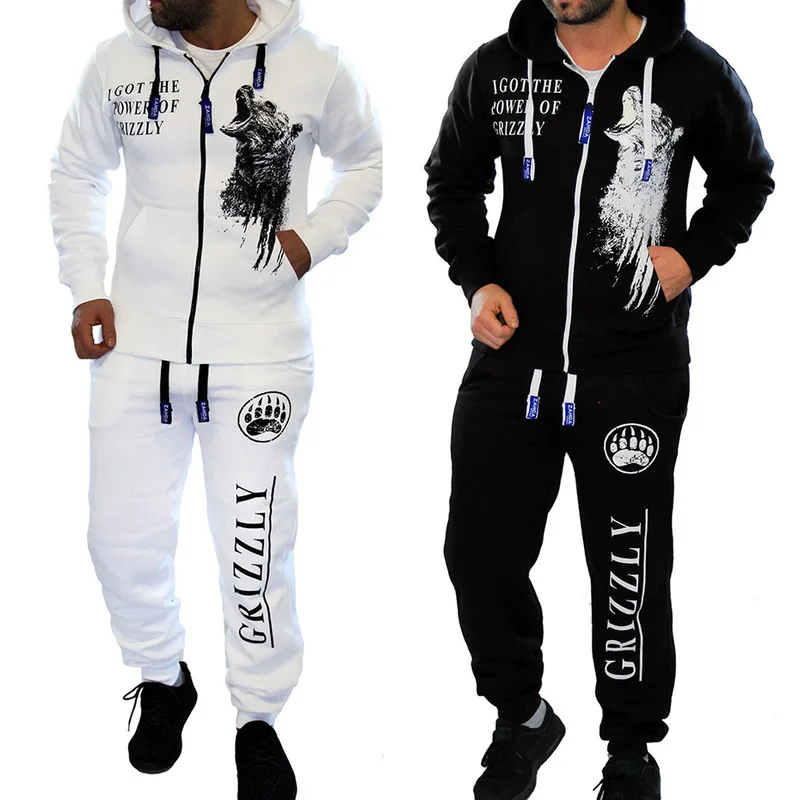 

ZOGAA Brand Mens Jogger Sets Casual 2 Piece Set Tops Matching Pants Sweat Suit Print Black White Men Outfits Fashion Tracksuit