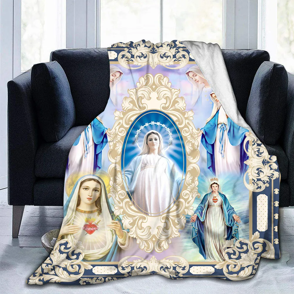 

Virgin mary Flannel Blanket Fluffy Lightweight Fleece Throw Blanket Comforter Soft Warm Cozy Quilt Nursery Bedding Decor Bedroom