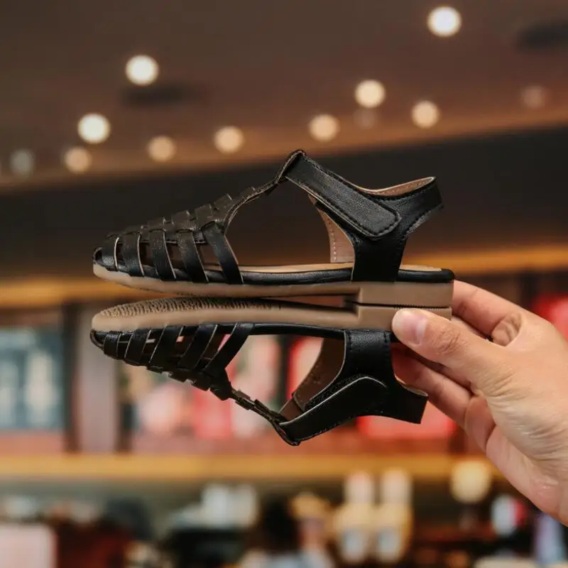 Детские летние сандалии для девочек плоская подошва с ремешком на щиколотке