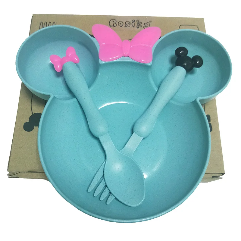 Blue with box Детская пшеничная соломенная столовая посуда миска детская тренировочная чаша Милая картонная посуда набор детского питания - Цвет: Blue with box