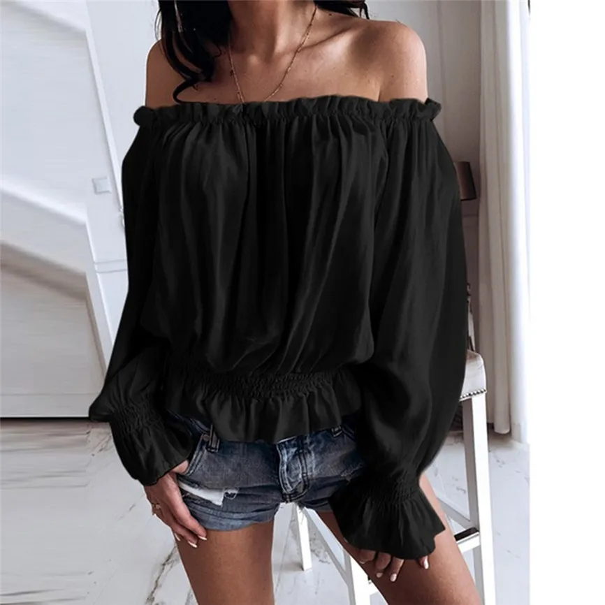 Женские рубашки с открытыми плечами однотонные повседневные шифоновые длинным