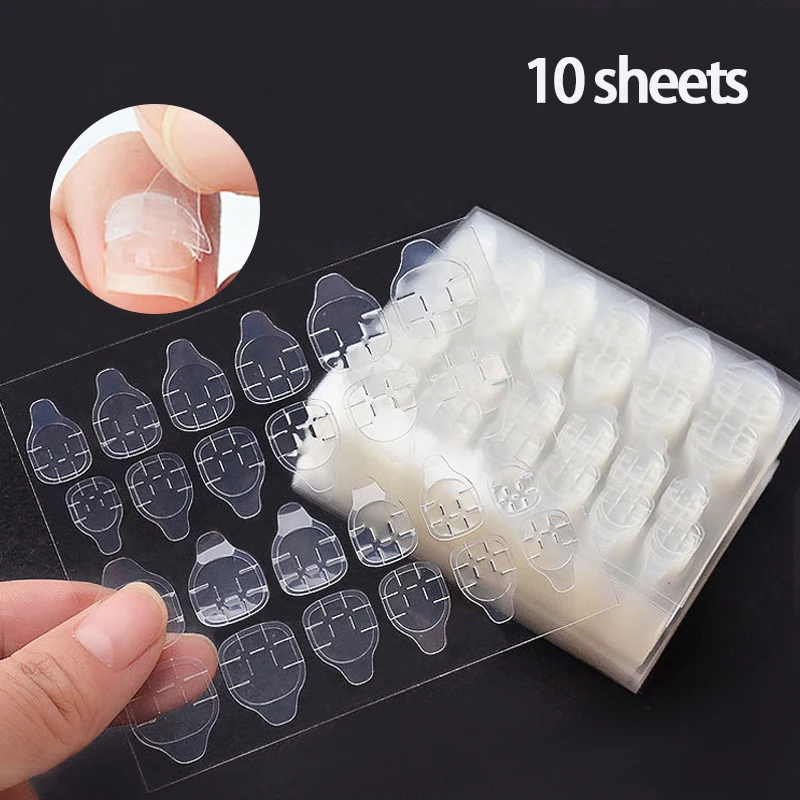 

10 Sheet DIY Nail Tip Transparent Double Sided Self Adhesive Sticker Jelly Waterproof False Art Extension Glue Tool Dropshipping