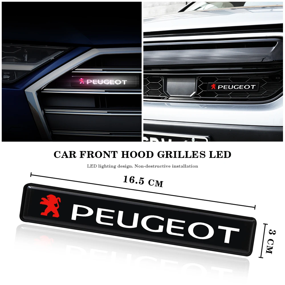 

Car Decorative Lights LED Front Hood Grille Emblem Badge Decoration For Peugeot 206 308 3008 207 307 208 407 2008 508 Accessorie
