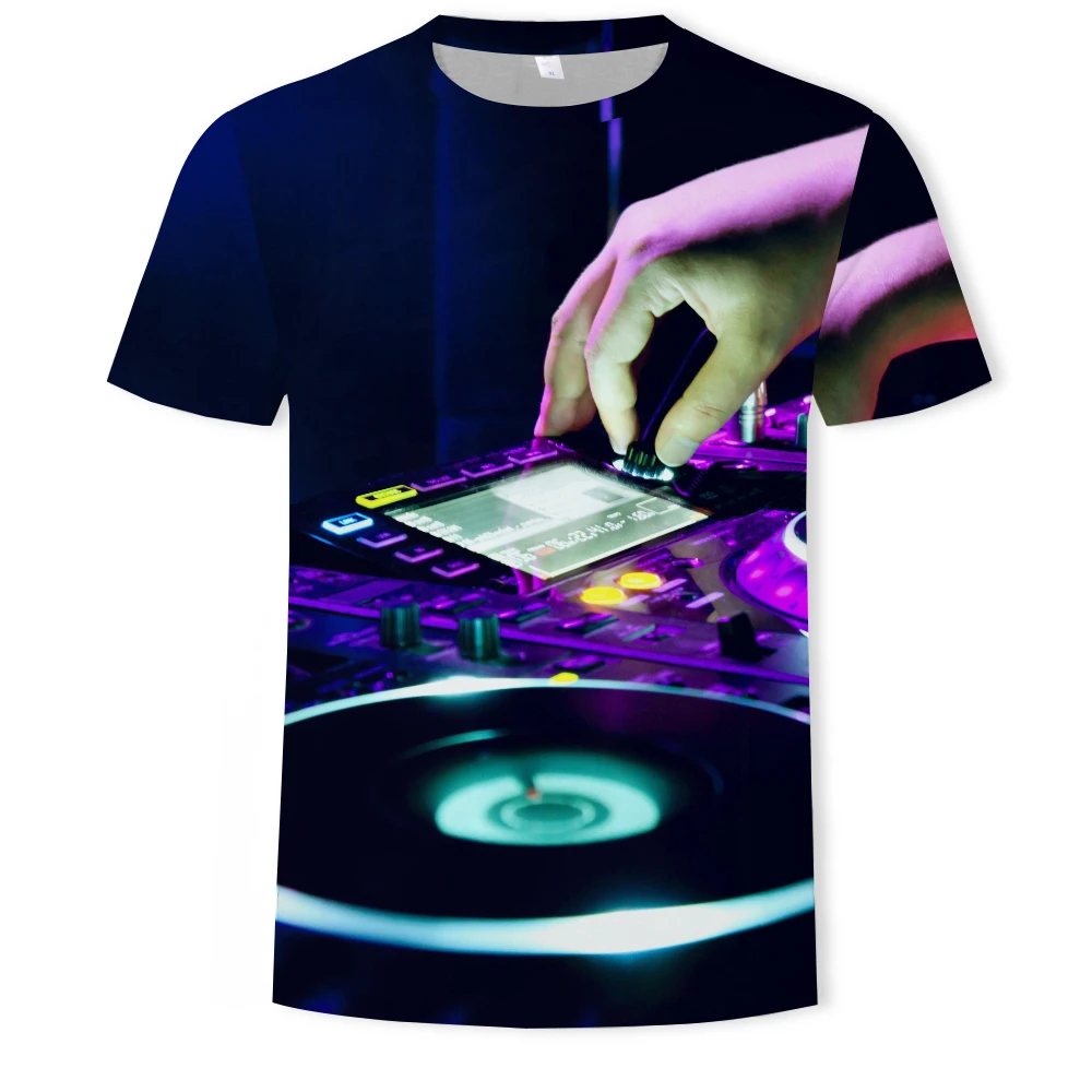 Camiseta DJing de moda para hombre, camisa informal con cuello redondo, estampado 3D de escena de DJ en club nocturno, pantalones calientes de verano de talla asiática XXS-6XL