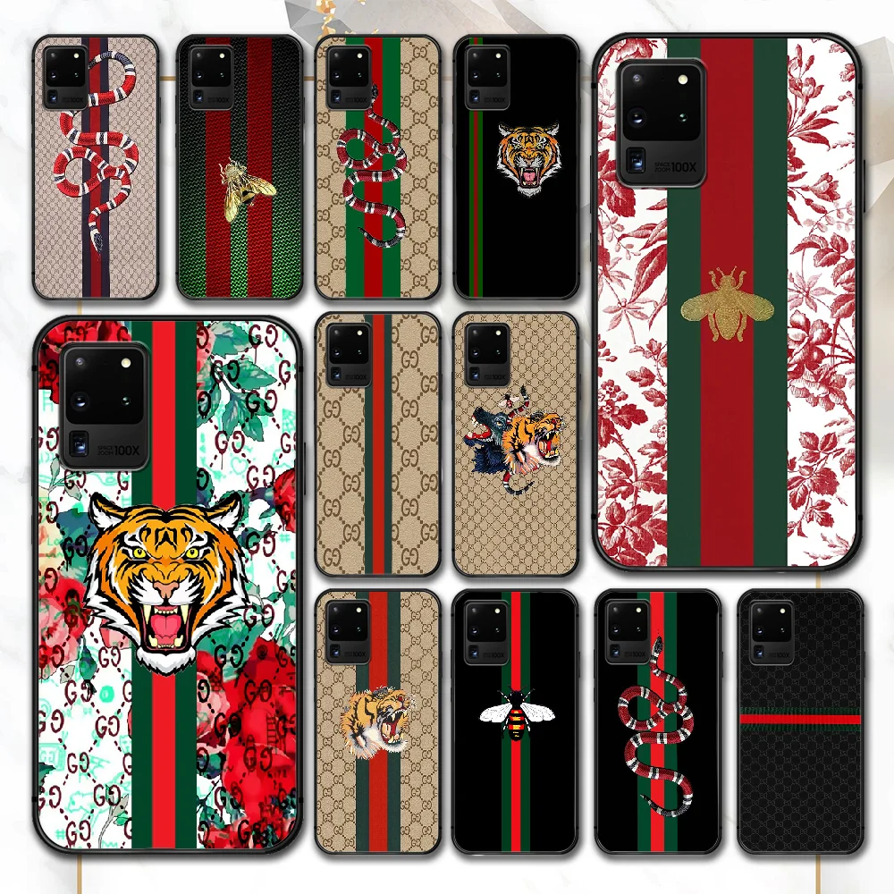 

Italian Luxury Brand Snake Bee Tiger Phone Case For Samsung Galaxy Note S 8 9 10 20 Plus E Lite Uitra black Funda Trend Cover