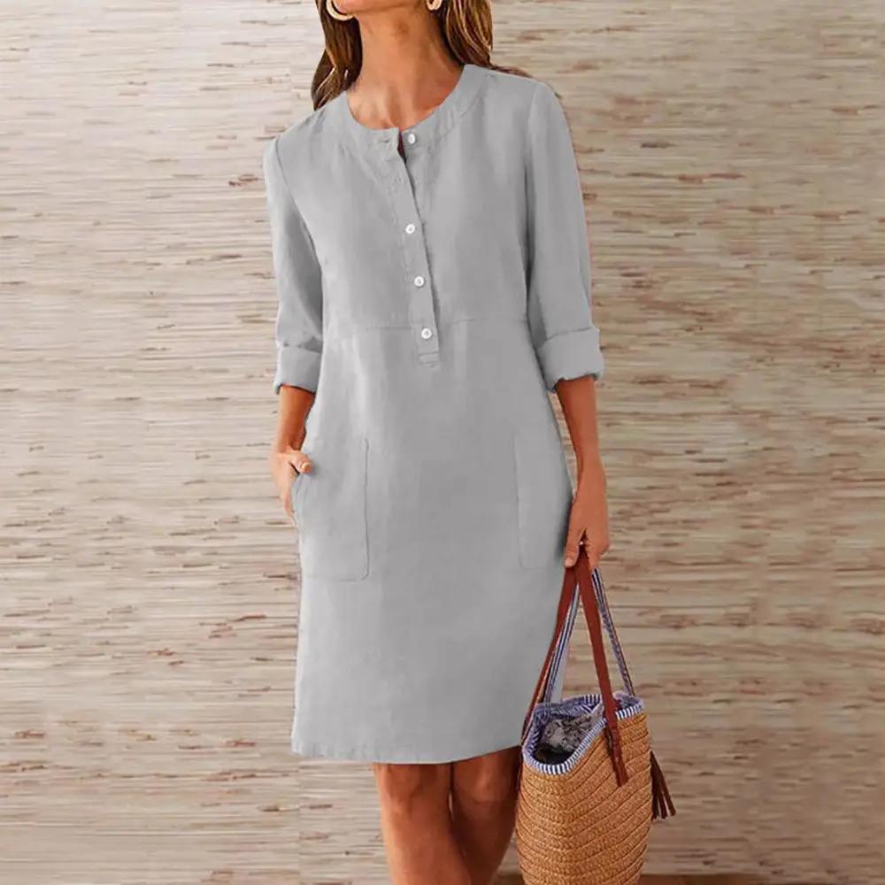 Повседневное осеннее хлопково льняное платье модель 2019 года вечерние ное