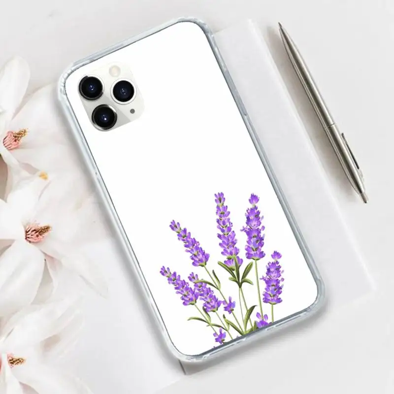 

Simple Lavender Purple Flowers Phone Case Transparent for iPhone 11 12 mini pro XS MAX 8 7 6 6S Plus X 5S SE 2020 XR