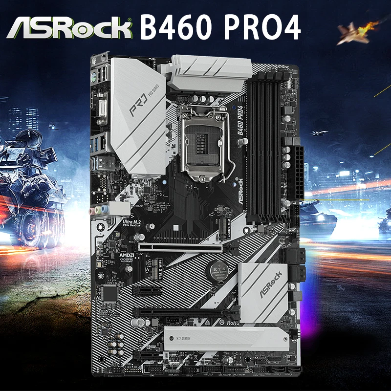 Billig Sockel LGA 1200ASRock B460 PRO4 Motherboard 10th-Gen Core/Pentium/Celeron DDR4 128GB PCI-E 3,0 M.2 Overlocking Desktop B460 ATX