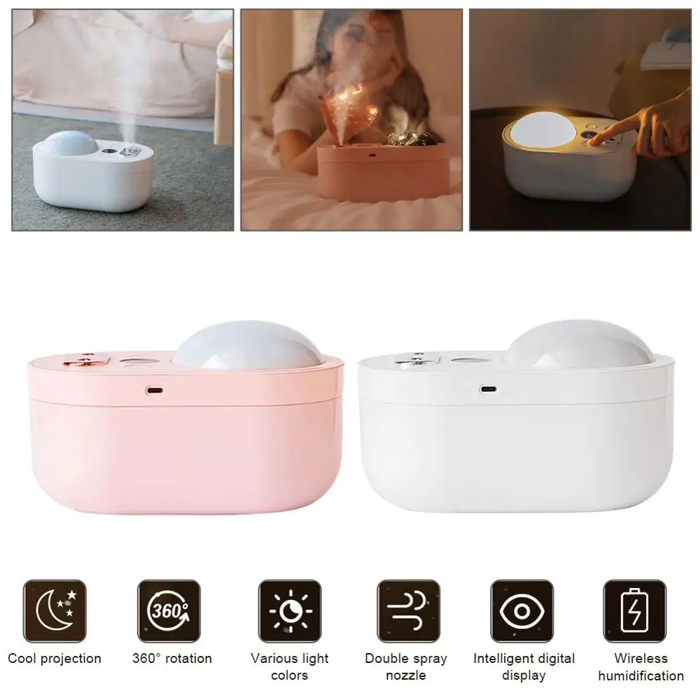 

USB Charging Double Jet Projection Humidifier Projection Lamp Night Light Silent Large Capacity Humidifier for Bedroom Baby Room