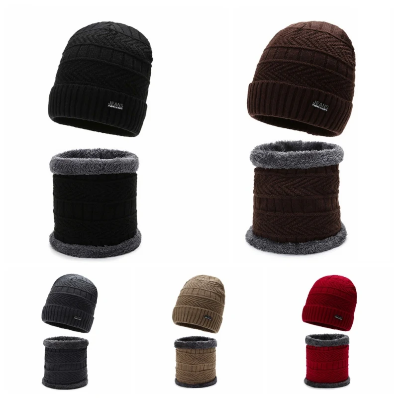 

New 2pcs/set Unisex Warmer Winter Hats Scarf Knitted Beanie Hat Scarf Set Plus Winter Ski Snow Hat Neck Scarves Set