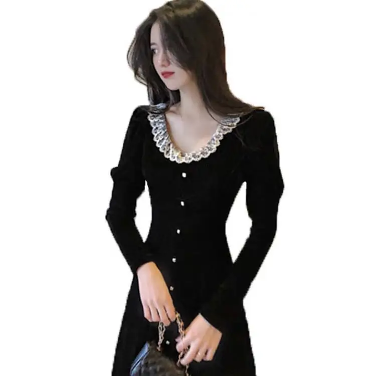 

Retro Gold Velvet Dress Women's Autumn Winter Midi Dress Dresses for Women Vestido De Mujer