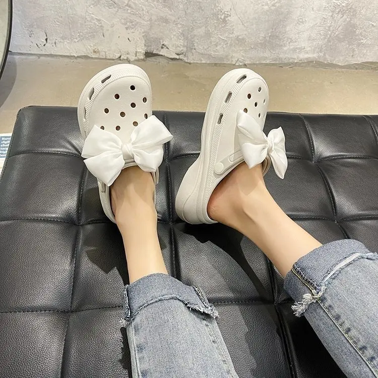 

Low Beach Shoes Woman's Slippers Luxury Slides Butterfly-Knot Cover Toe Platform Sabot 2021 Soft Designer Hoof Heels Basic Rome