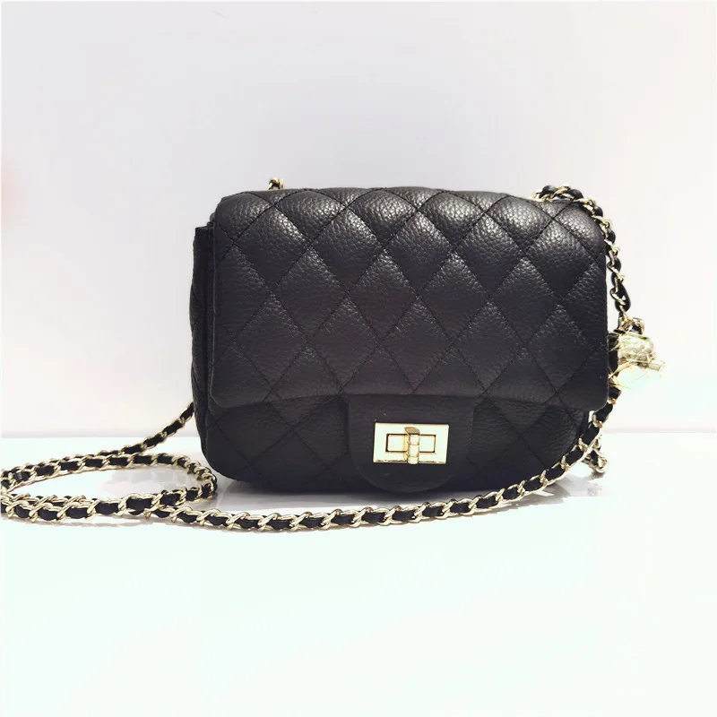 

New Chain Shoulder Bags For Women Fashipn Rhombic Grid Black Phone Bags Genuine Leather Brown Lipstick Bags Pink Crossbody Bags