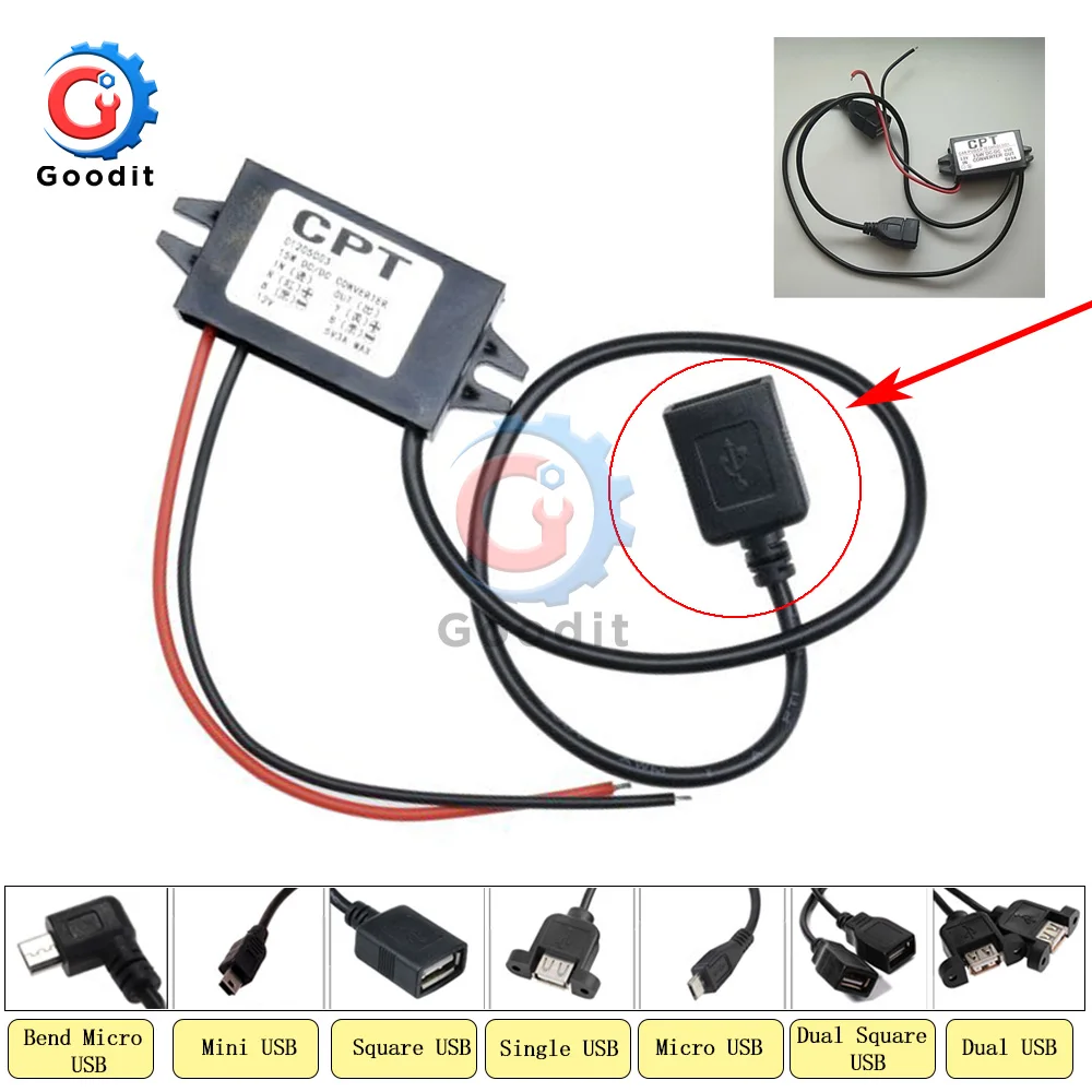 DC 12V to 5V 3A 15W автомобильный преобразователь питания Micro Mini USB понижающий адаптер